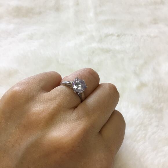 Sterling Silver Crystal Solitaire Ring - Picture 4 of 7